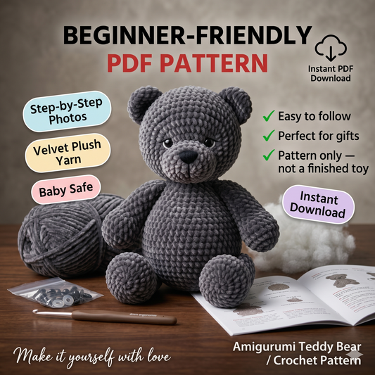 Amigurumi Teddy Bear Crochet Pattern | Plush Stuffed Animal Toy PDF