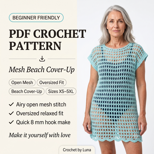 Mesh Beach Cover-Up — Crochet Pattern (PDF) | Oversized Beach Dress XS–5XL