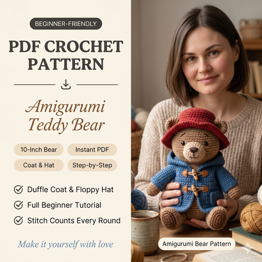 Amigurumi Bear Crochet Pattern | Beginner-Friendly PDF, Duffle Coat, Hat Toy
