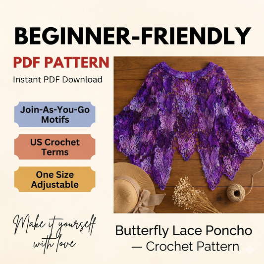 Butterfly Crochet Poncho Pattern PDF | Lace Poncho Crochet Sports Top/Cardigan Pattern Join As You Go Motif Poncho Beginner Friendly