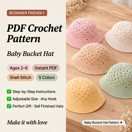 Crochet Baby Bucket Hat Pattern PDF, Easy Summer Sun Hat Kids