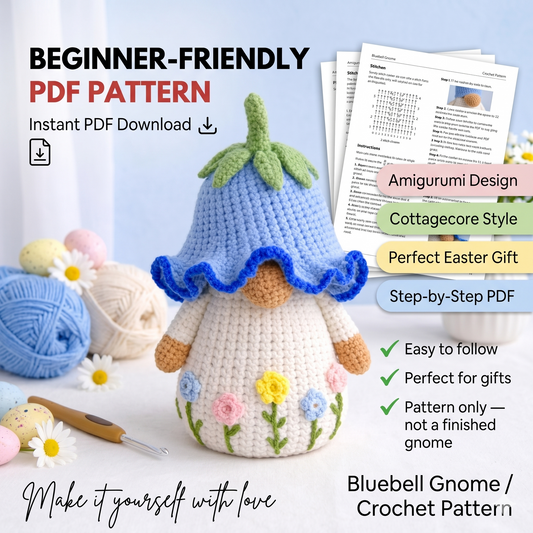Crochet Bluebell Gnome Pattern PDF, Amigurumi Nursery Room Tutorial, Beginner Friendly Digital Download