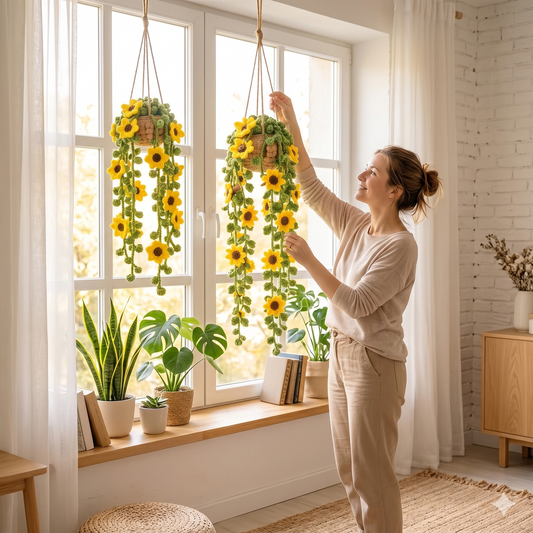 Crochet Sunflower Hanging Plant Pot Pattern, Amigurumi Flower Pot Tutorial PDF, DIY Nursery Room Decor