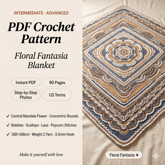 Crochet blanket pattern pdf file FLORAL FANTASIA blanket pattern photo tutorial girl vintage vibe blanket pattern