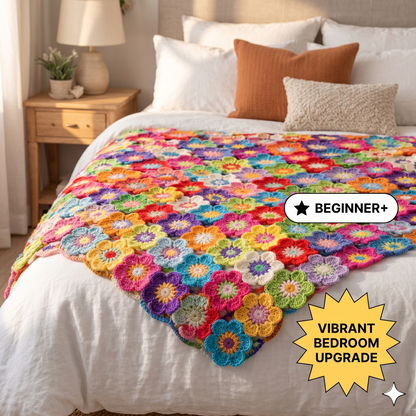 Crochet Flower Blanket Pattern – 3D Floral Granny Square Throw (PDF Download)