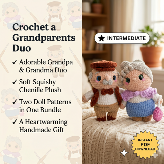 Grandpa & Grandma Amigurumi Bundle PDF – Cute Crochet Granny and Grandpa Doll Patterns
