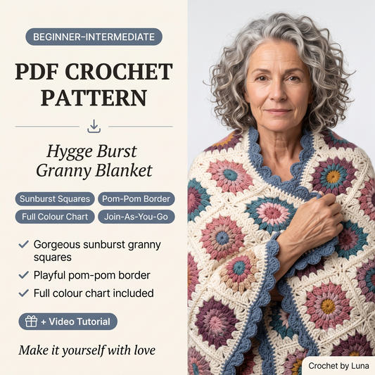 Hygge Burst Blanket — Crochet Pattern (PDF + Video) | Sunburst Granny Square Throw
