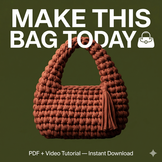 Crochet Bag PATTERN: Lydia T-shirt Yarn Hobo Bag, DIY Chunky Egg Shaped Handbag, Fringed Women Purse Pdf/Video (Digital Download)