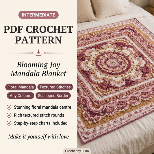 Blooming Joy Mandala Square — Crochet Pattern (PDF) | Floral Textured Afghan Block