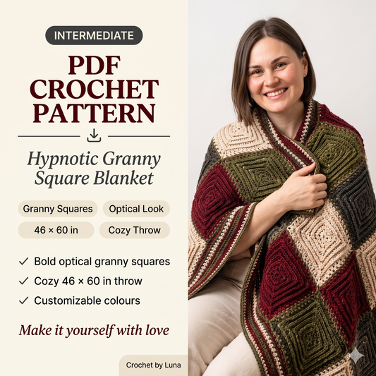 Granny Square Blanket Crochet Pattern PDF | Modern Hypnotic Throw Pattern, Geometric Optical Afghan, Intermediate, US Terms, Instant Download