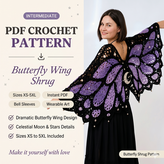 Butterfly cardigan Crochet Pattern PDF | Oversized Wing Cardigan Adult Sizes XS 5XL Instant Download Nature Fashion Gift for Crocheter DIY