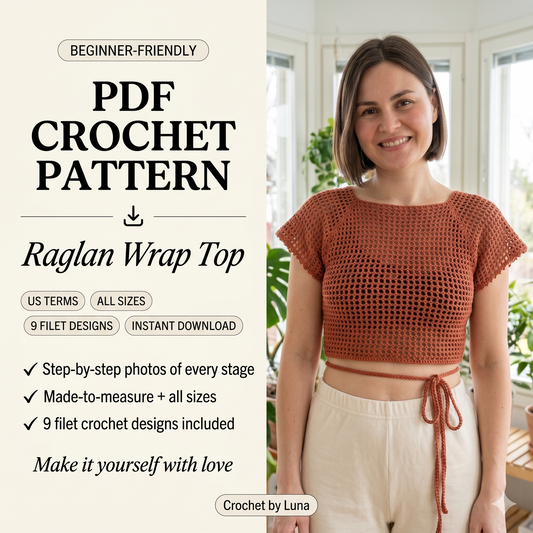 Raglan Wrap Top — Crochet Pattern (PDF) | Filet Crochet Summer Top