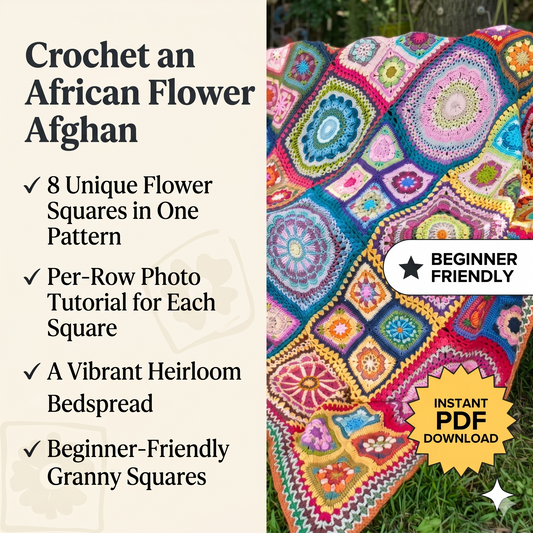 Crochet Granny Square Afghan Pattern: African Flower Blanket (Digital PDF Pattern)