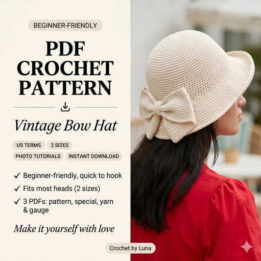 Vintage Bow Hat — Crochet Pattern (PDF) | Summer Sun Hat with Bow