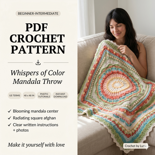 Mandala Blanket Crochet Pattern PDF — Whispers of Color Square Afghan Throw